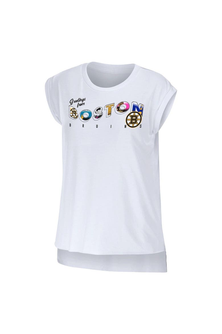 Women's WEAR by Erin Andrews White Boston Bruins Greetings From Muscle T-Shirt, Alternate, color, White