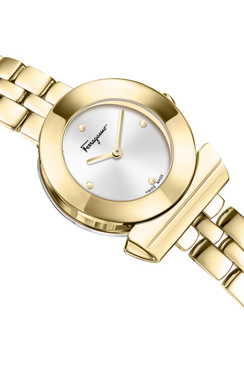 FERRAGAMO Gancino Bracelet Watch, 27mm, Alternate, color, Ip Yellow Gold