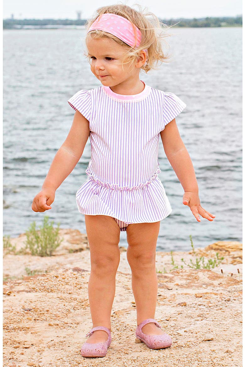 One-Piece Swimsuit & Head Wrap Set, Alternate, color, LILAC