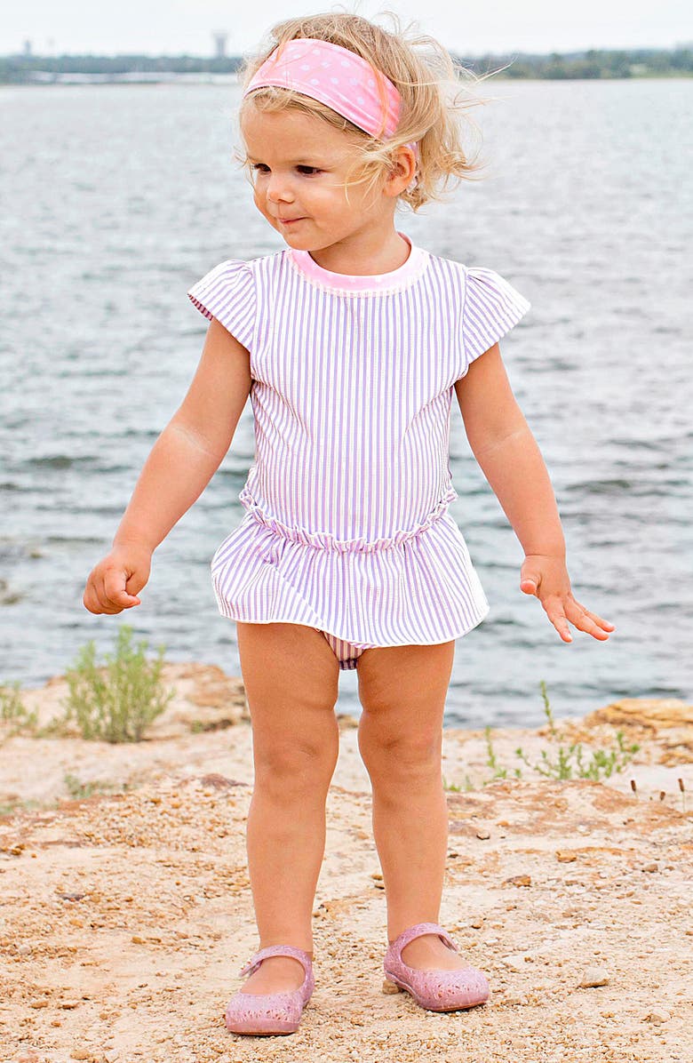 RuffleButts One-Piece Swimsuit & Head Wrap Set, Alternate, color,