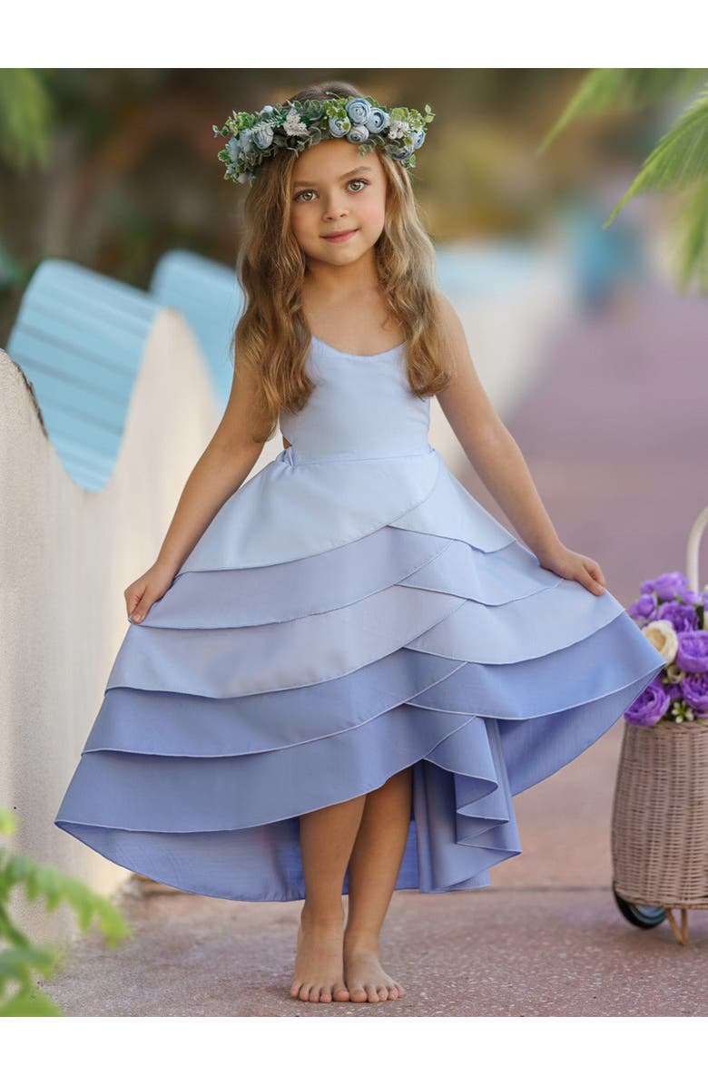 Mia Belle Girls Girls Pretty Petal Hues of Blues Tiered Dress, Alternate, color, Blue