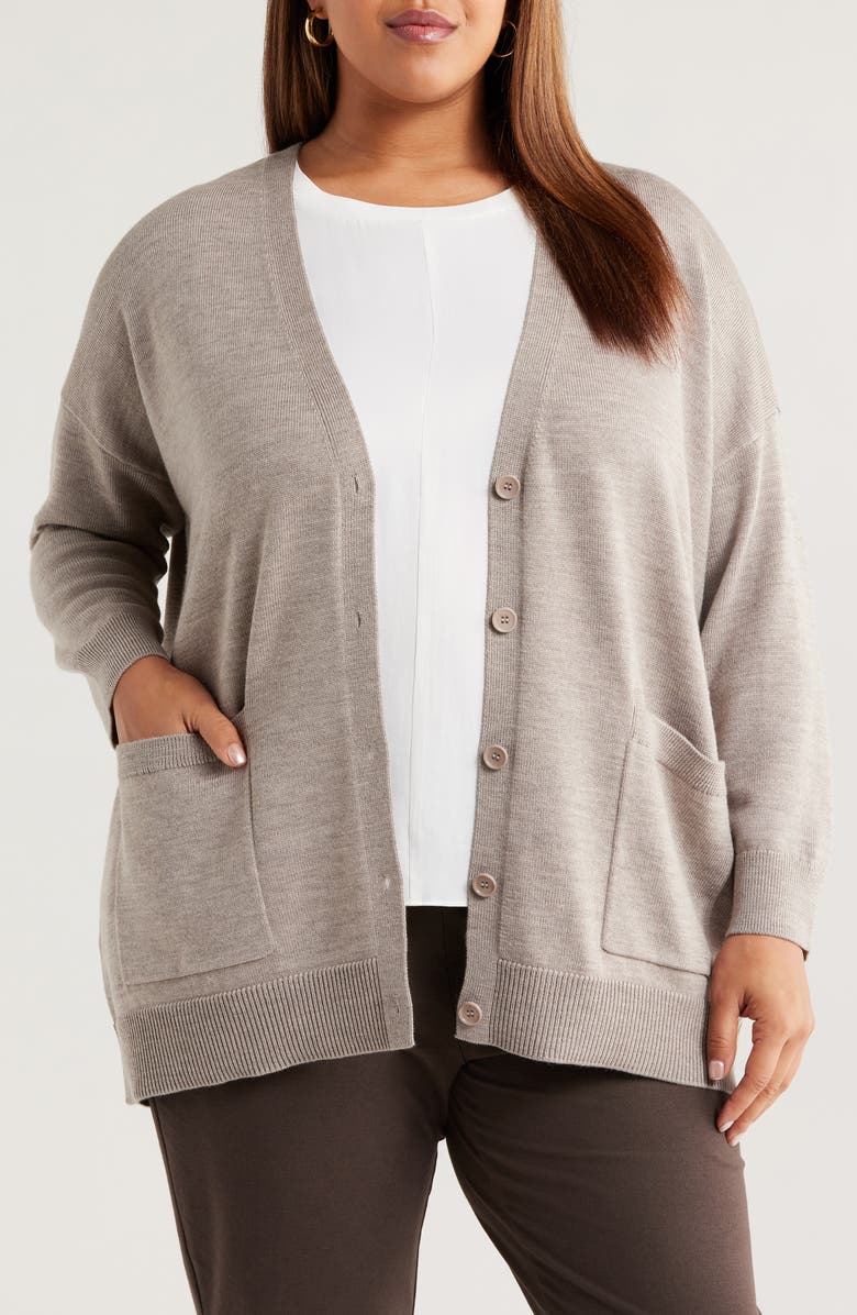 Eileen Fisher V-Neck Wool Cardigan, Main, color, 