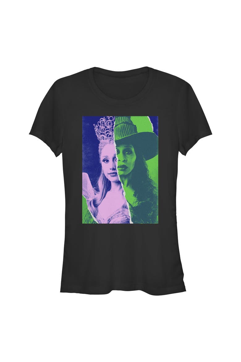 Junior's Wicked For Good Glinda and Elphaba Tonal Poster  Graphic T-Shirt, Main, color, Black