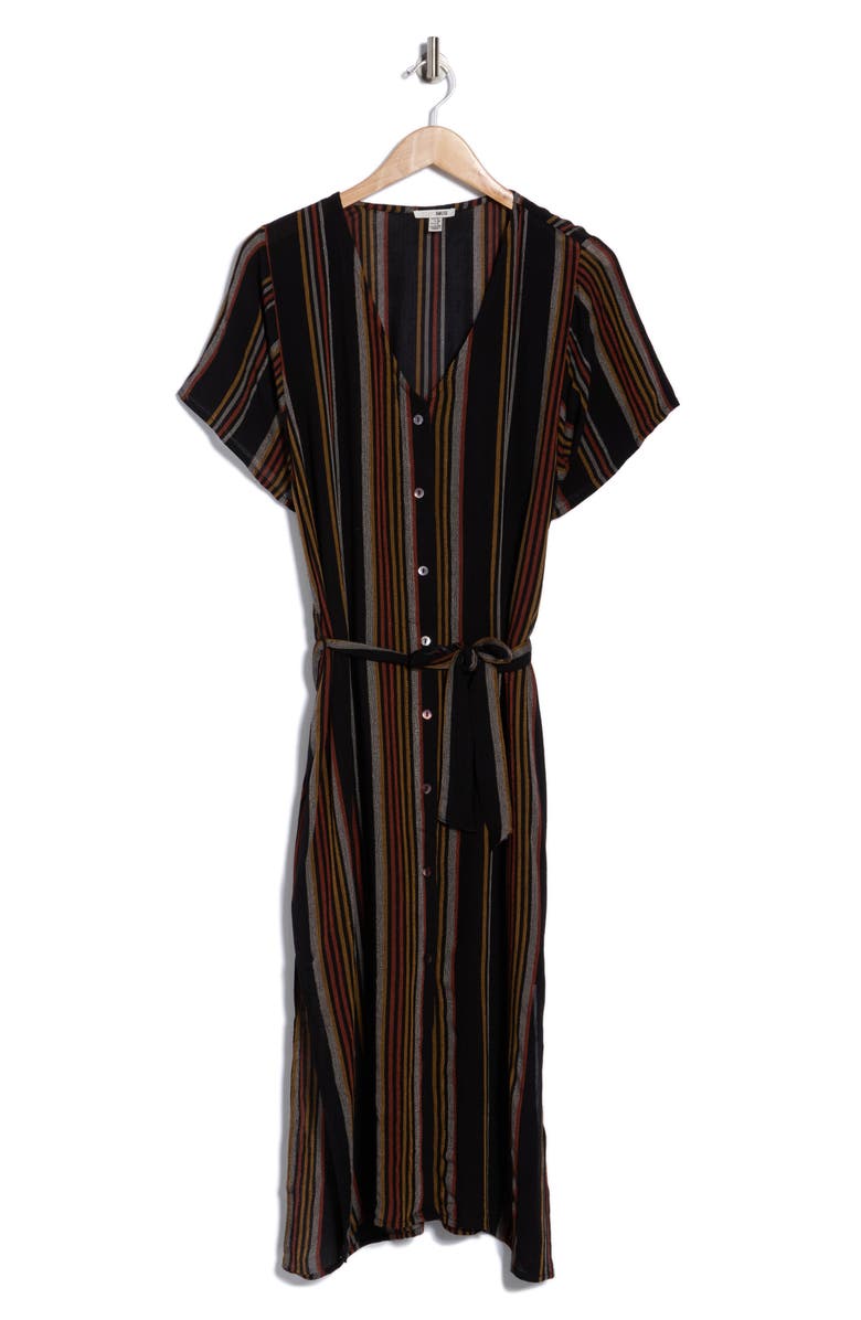 Amuse Society Last Dance Stripe Woven Shirtdress, Alternate, color, Black