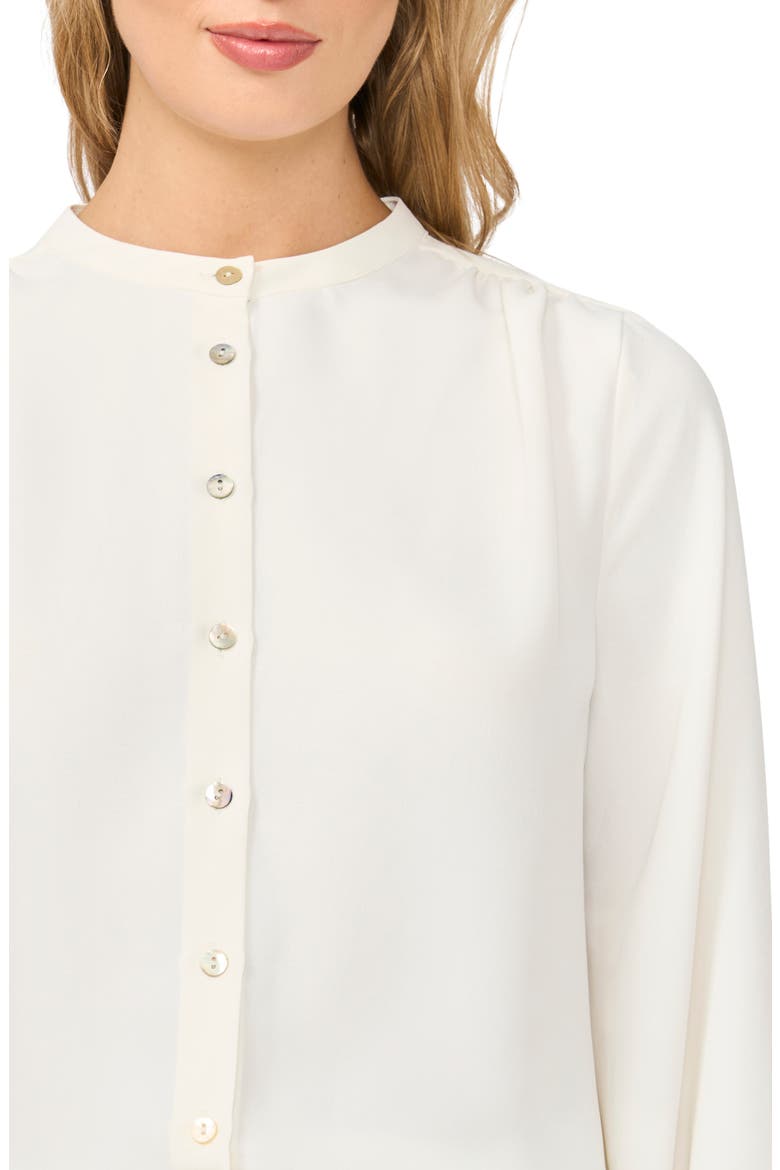 Shirred Mock Neck Button-Up Shirt, Alternate, color, NEW IVORY