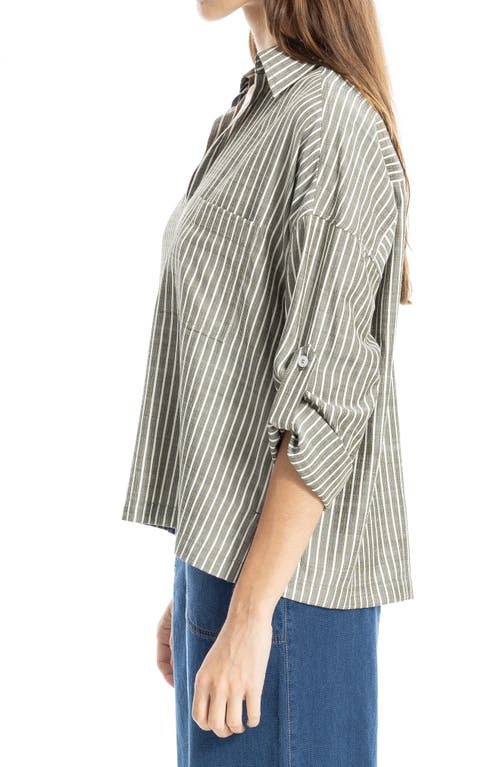 Max Studio Stripe Collared Top In Gray