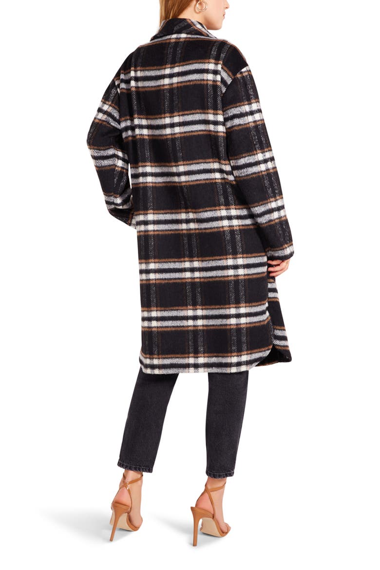 Shawl Good Plaid Longline Coat, Alternate, color, BLACK