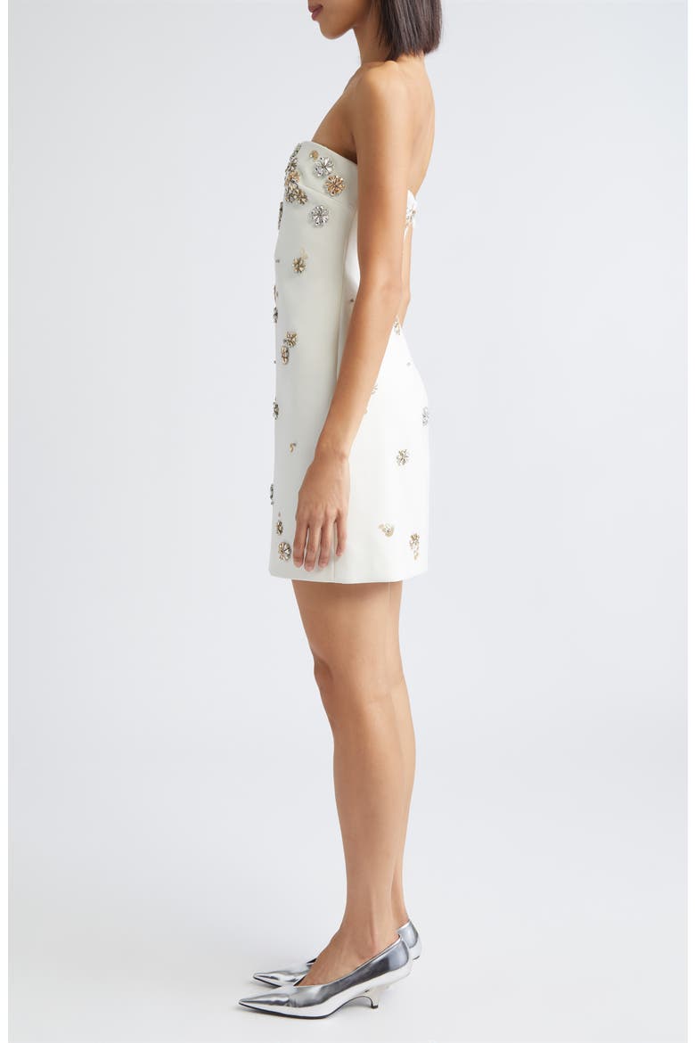 Samia Tumbling Crystal Flowers Strapless Dress, Alternate, color, IVORY