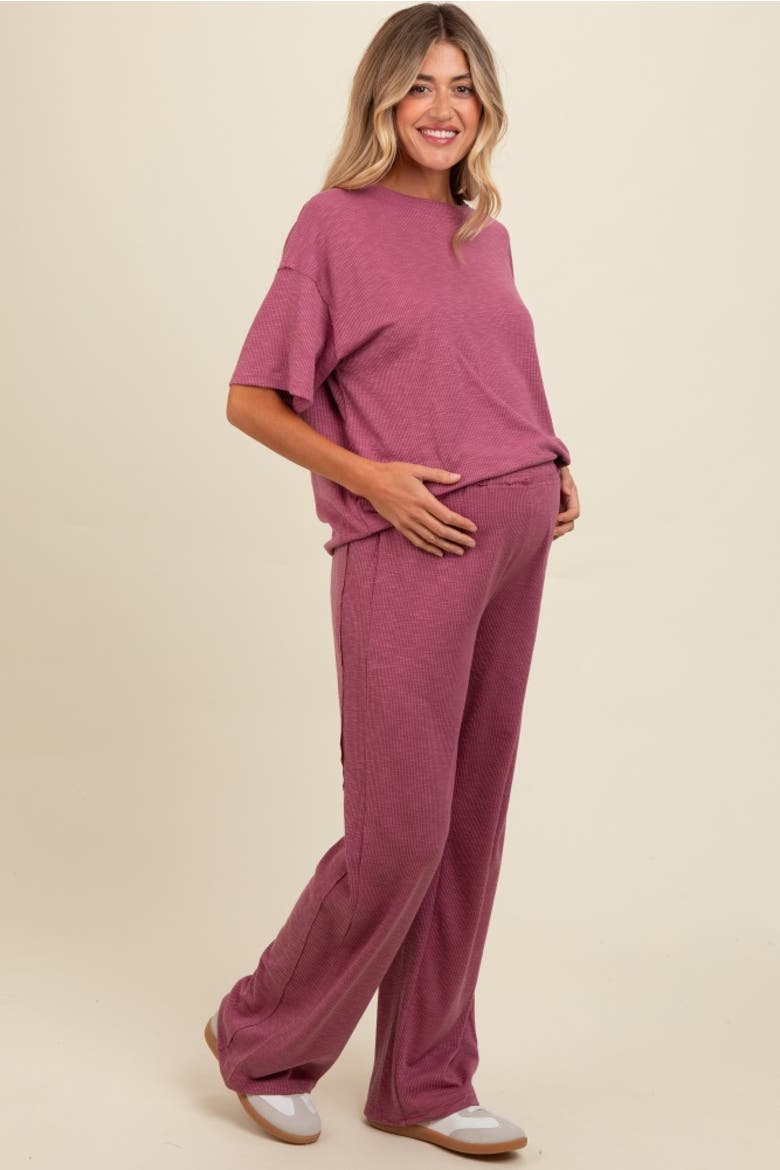 Textured Knit Oversized Tee And Pants Set, Alternate, color, Mauve
