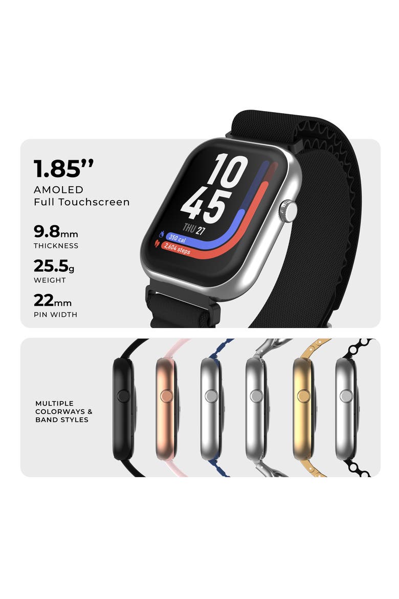 iTouch Air 5 Nylon Strap Smartwatch, 36.8mm x 45.6mm, Alternate, color, SILVER/ BLACK