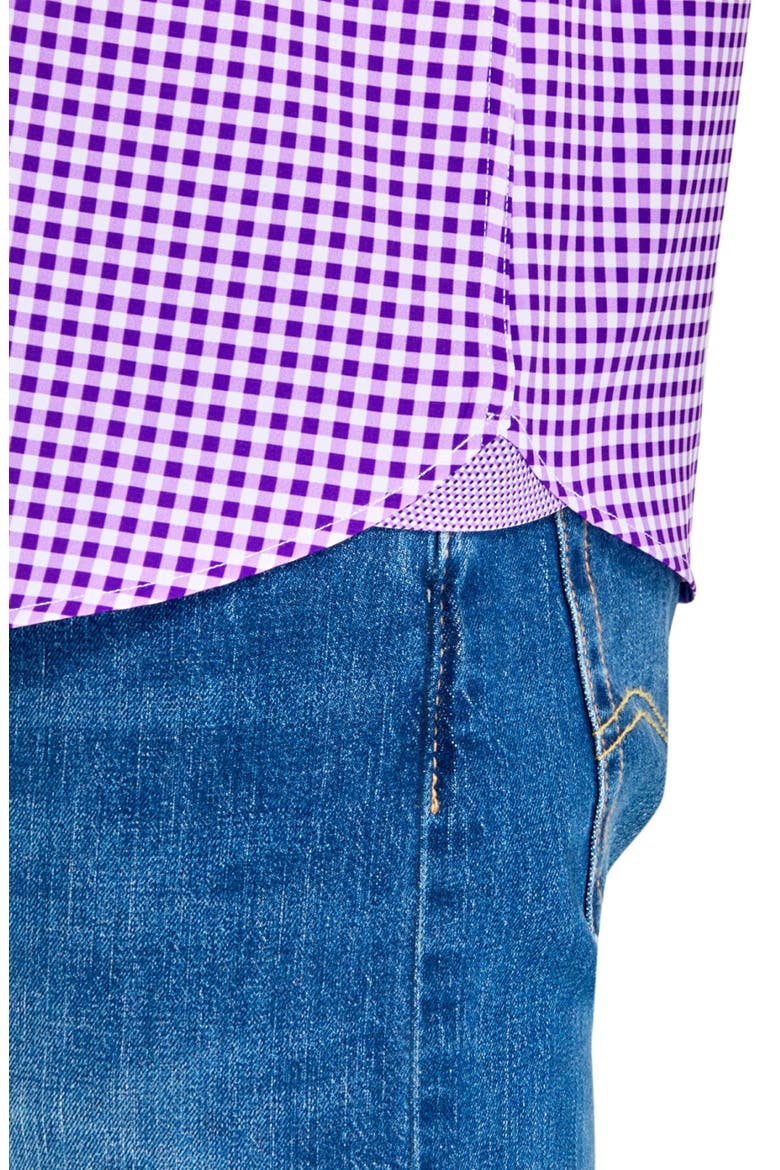 Slim Fit Mini Check Recycled 4-Way Stretch Performance Short Sleeve Shirt, Alternate, color, LILAC