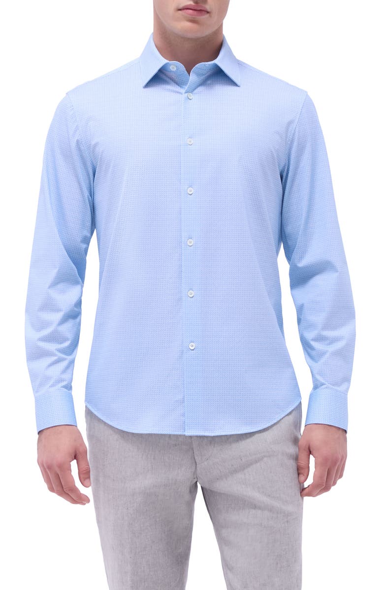 Bugatchi James OoohCotton<sup>®</sup> Mini Check Print Button-Up Shirt, Main, color, Ice