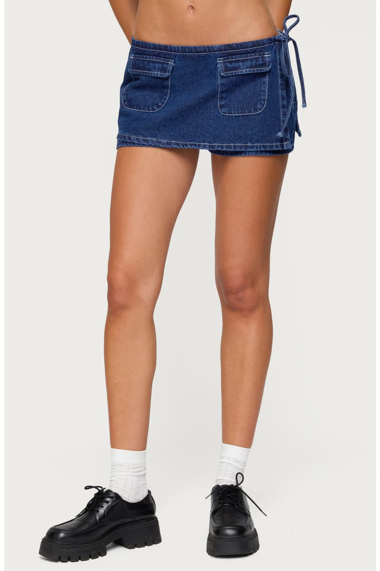 Giselle Wrap Low Rise Denim Miniskort, Main, color, BLUE