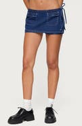 EDIKTED Giselle Wrap Low Rise Denim Miniskort