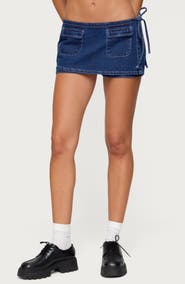 EDIKTED Giselle Wrap Low Rise Denim Miniskort
