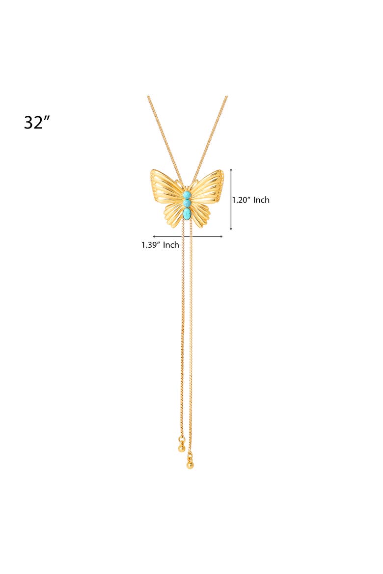 Gold-Tone Butterfly Y-Lariat Necklace with Green Crystal, Alternate, color, Gold