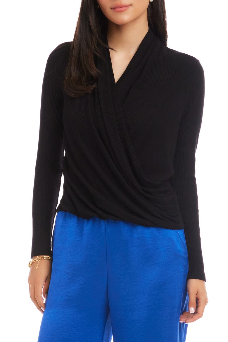 Drape Crossover Rib Top, Main, color, BLACK