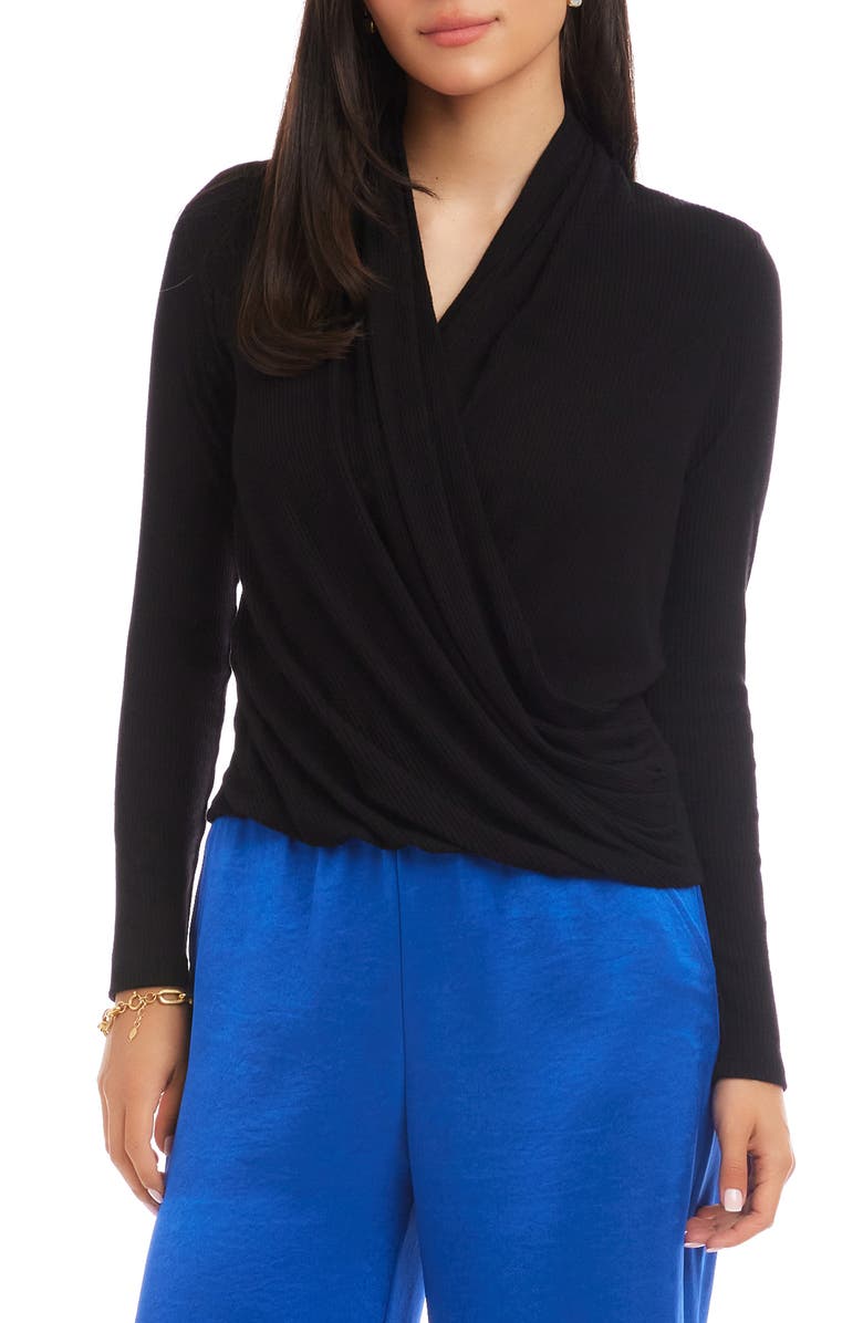Karen Kane Drape Crossover Rib Top, Main, color, Black