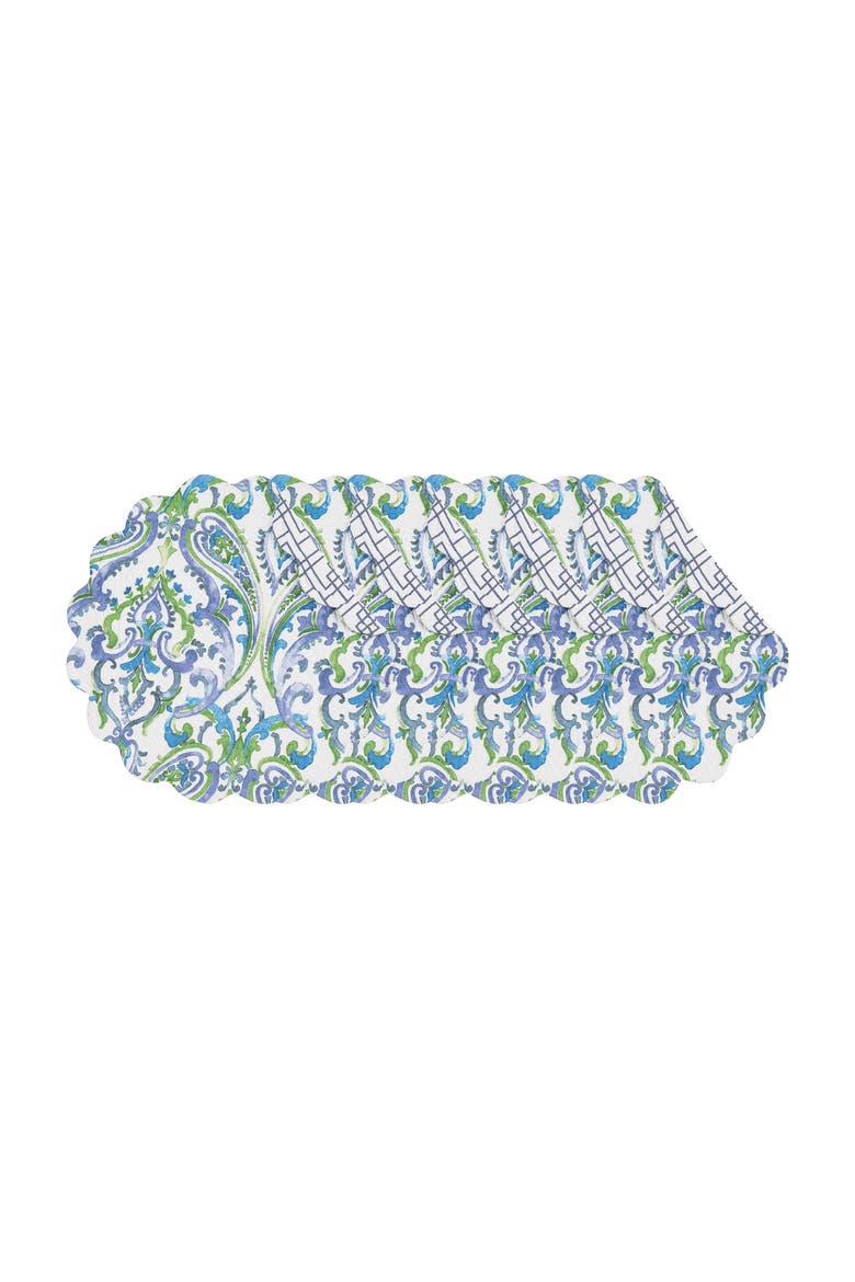 Juliet Round Quilted Reversible Bright Paisley Placemats, Set of 6, 17", Alternate, color, Blue
