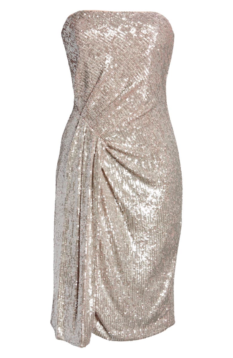 Black Halo Domino Strapless Sequin Cocktail Dress, Alternate, color, 