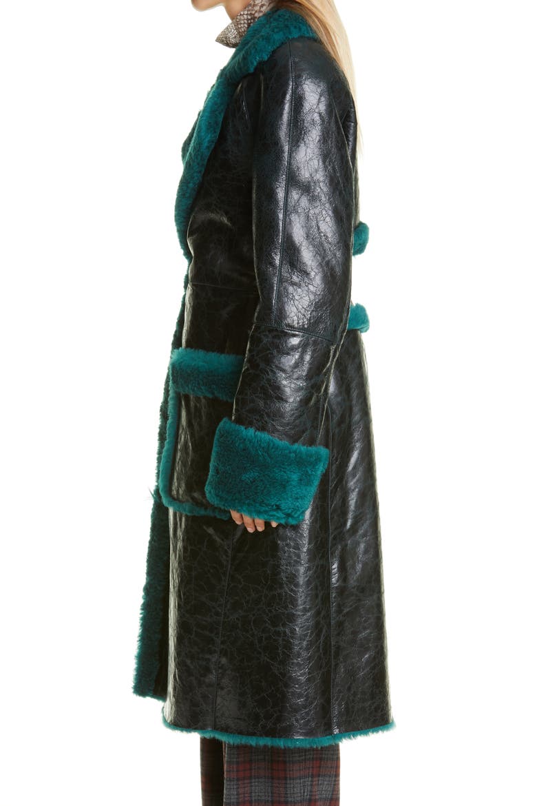 Lorca Reversible Crinkle Leather and Genuine Shearling Coat, Alternate, color, BOTTLE