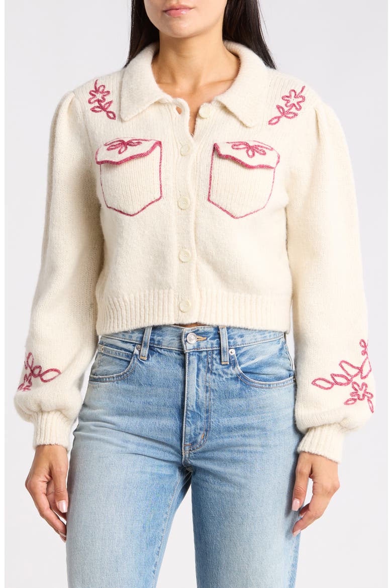 Zharia Metallic Soutache Alpaca & Wool Blend Cardigan, Main, color, IVORY/RED