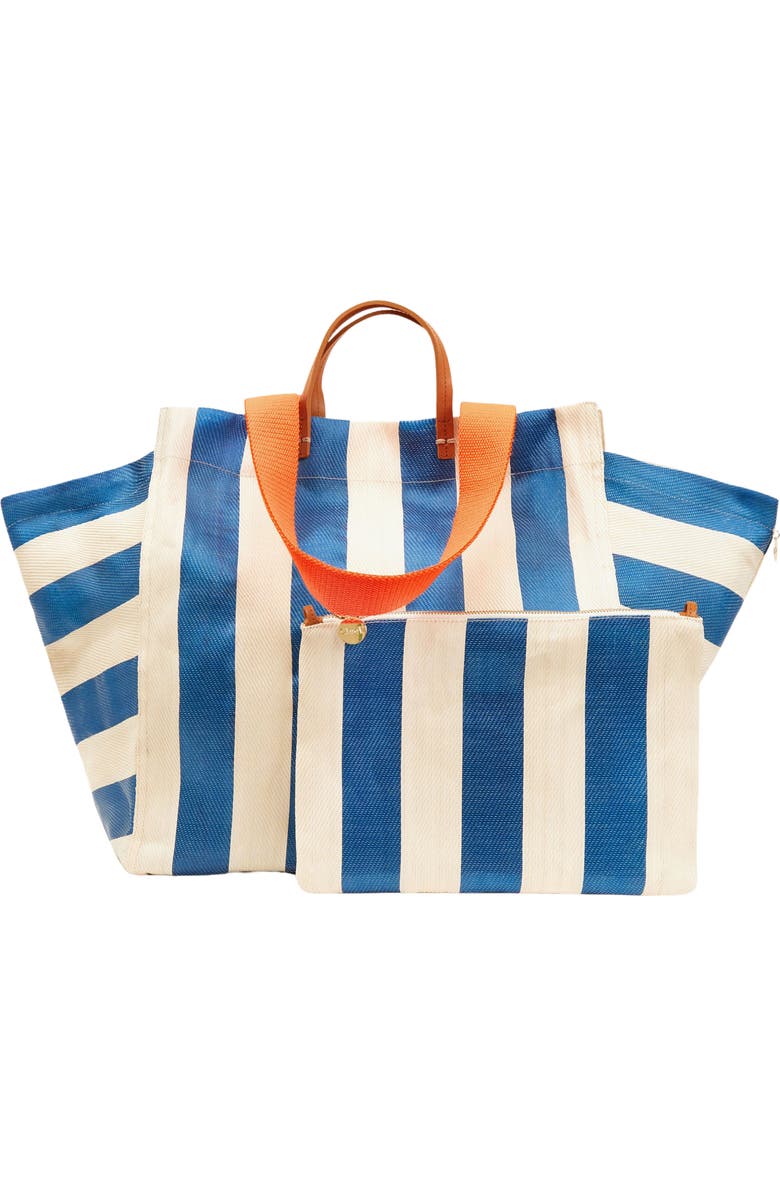 Clare V. Stripe Canvas Beach Tote, Main, color,