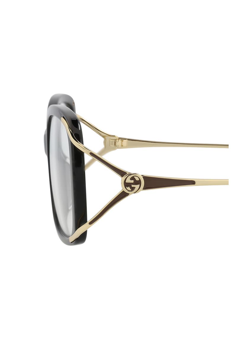 55mm Square Optical Glasses, Alternate, color, BLACK GOLD TRANSPARENT