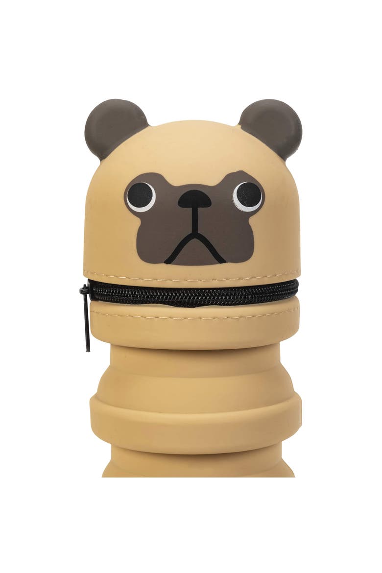 Retractable Pencil Case, Pug Dog Character, Alternate, color, Brown