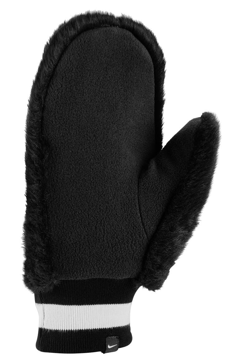 Warm Faux Fur Mittens, Alternate, color, BLACK