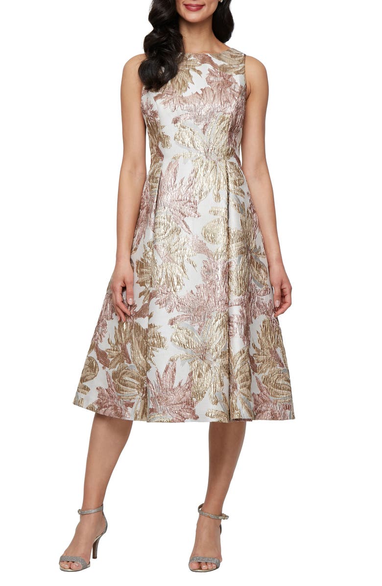 Alex Evenings Floral Jacquard Fit & Flare Cocktail Dress, Main, color, Taupe Multi