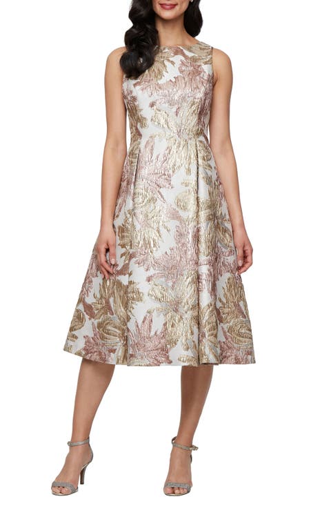 Floral Jacquard Fit & Flare Cocktail Dress (Plus)