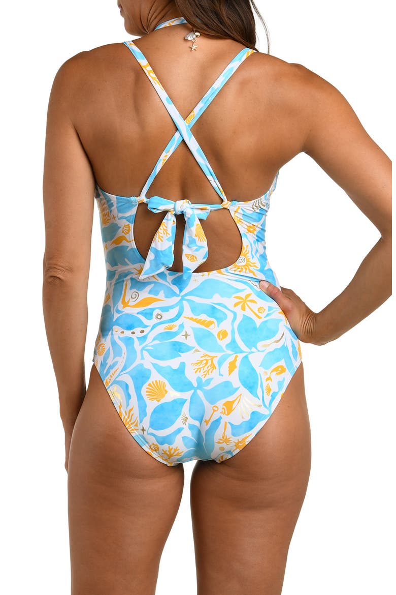Trinket Keyhole One-Piece Swimsuit, Alternate, color, SKY