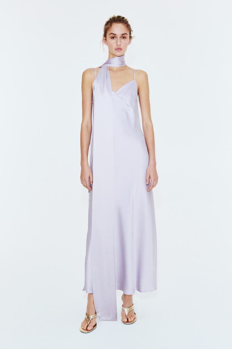 Strappy Satin Dress With Scarf, Alternate, color, Light purple