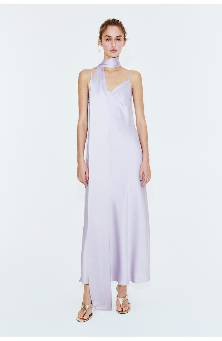 H&M Strappy Satin Dress With Scarf, Alternate, color, Light Purple