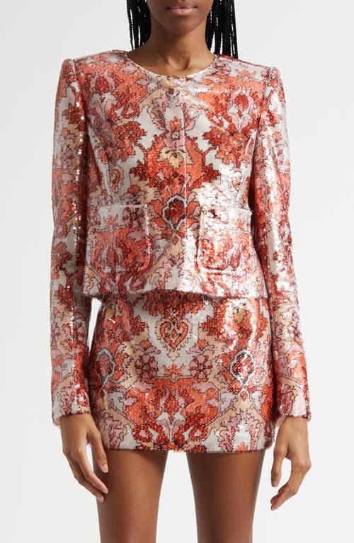 Cinq À Sept Cinq A Sept Sequin Damask Jacket In Pink Poppy Multi
