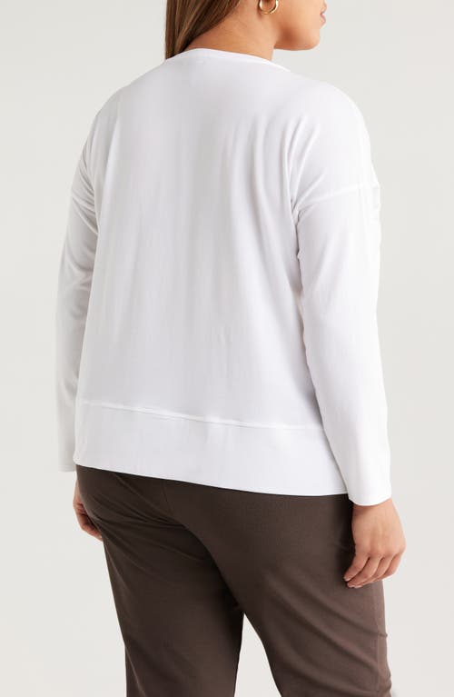 Eileen Fisher Boxy Long Sleeve V-neck Top In White