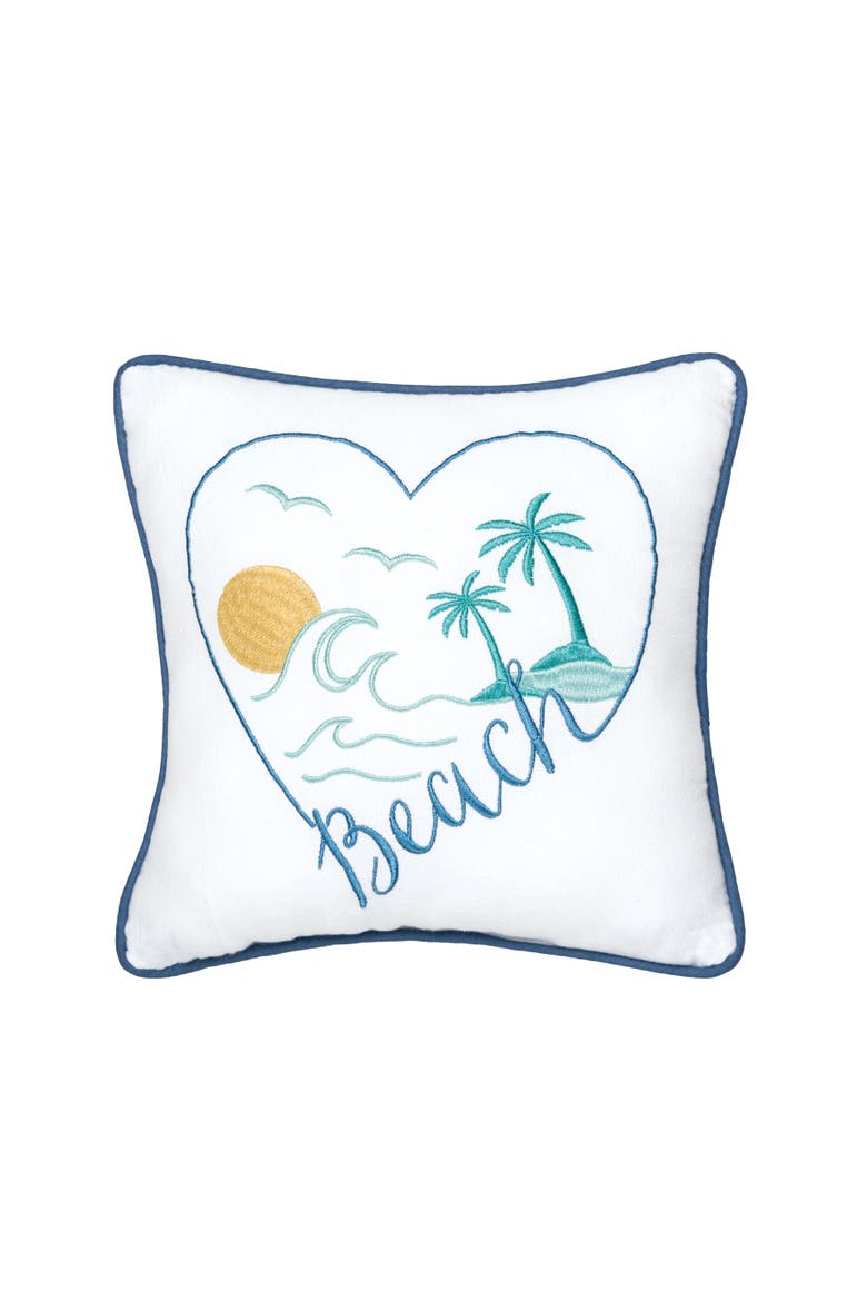 "Beach" Heart Mini Cotton Blend Accent Pillow 10" x 10", Main, color, White