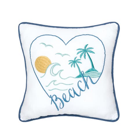 "Beach" Heart Mini Cotton Blend Accent Pillow 10" x 10"