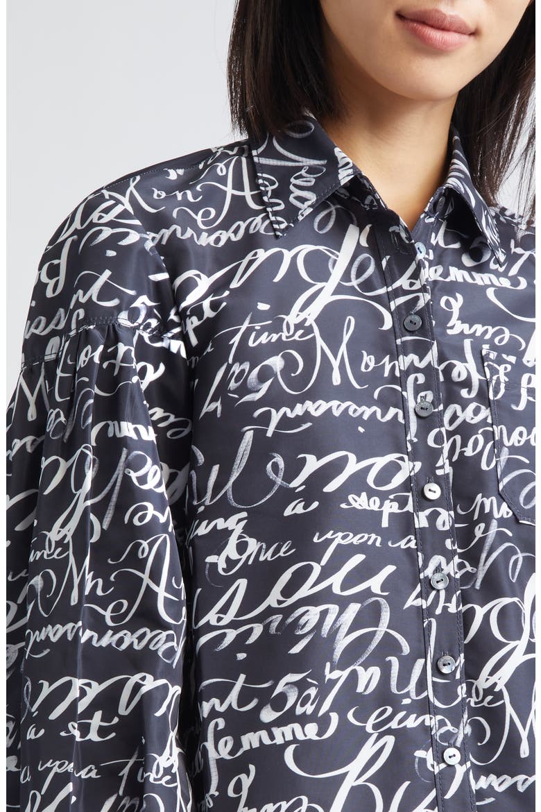 Marceline Love Journal Print Long Sleeve Button-Up Shirt, Alternate, color, BLACK/ WHITE