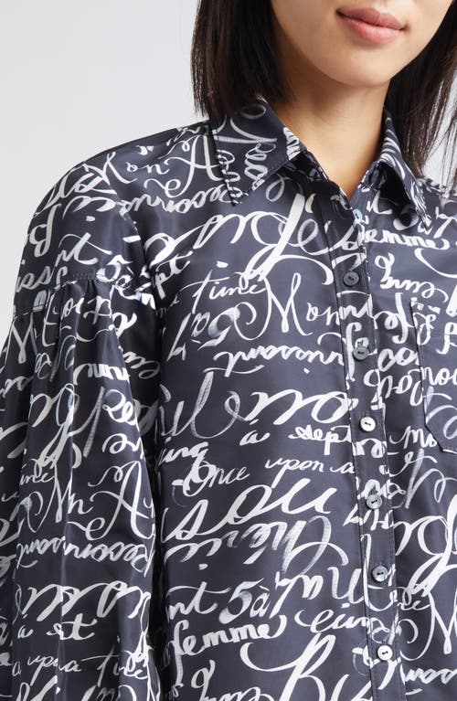 Cinq À Sept Marceline Love Journal Print Long Sleeve Button-up Shirt In Blue