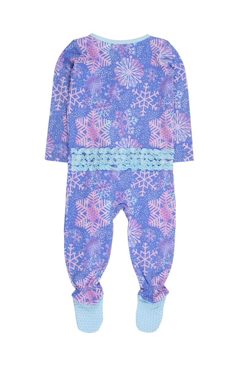 RuffleButts Modal Blend Ruffle One Piece Footie Pajamas, Alternate, color, Shimmer Snowflakes
