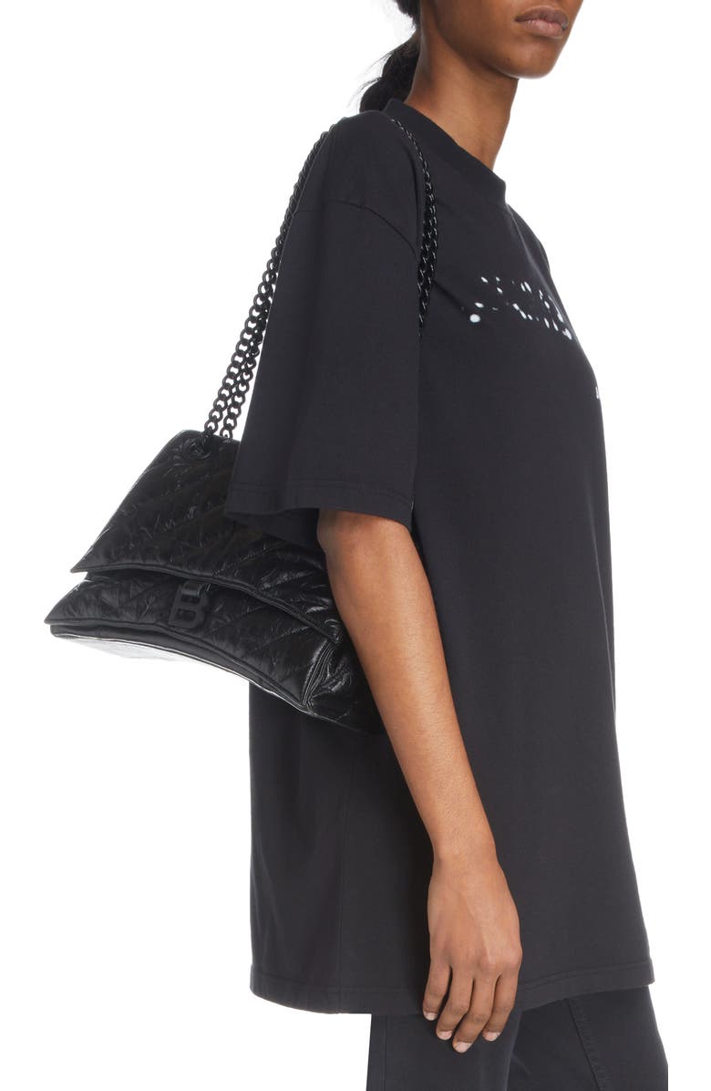 Balenciaga Medium Crush Chain Strap Quilted Leather Shoulder Bag, Alternate, color,