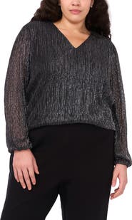 Halogen® Metallic Plissé V-Neck Top