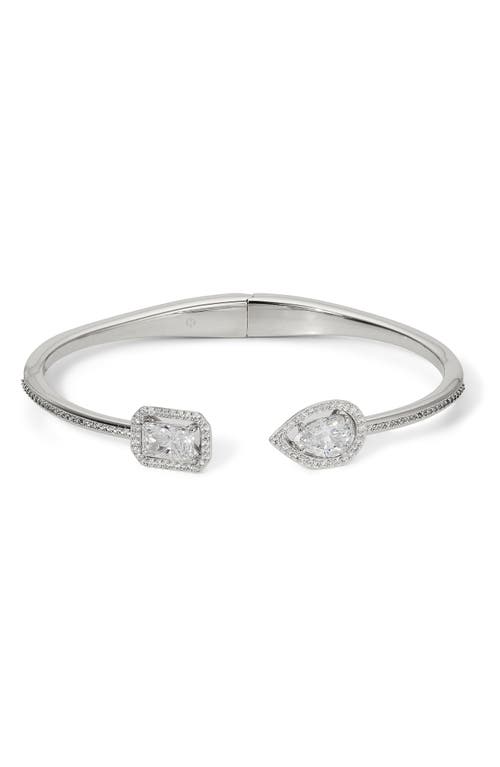 Nadri Radiant Halo Open Bangle Bracelet in Rhodium 