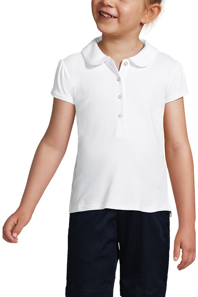 Girls Short Sleeve Peter Pan Collar Polo Shirt, Main, color, White