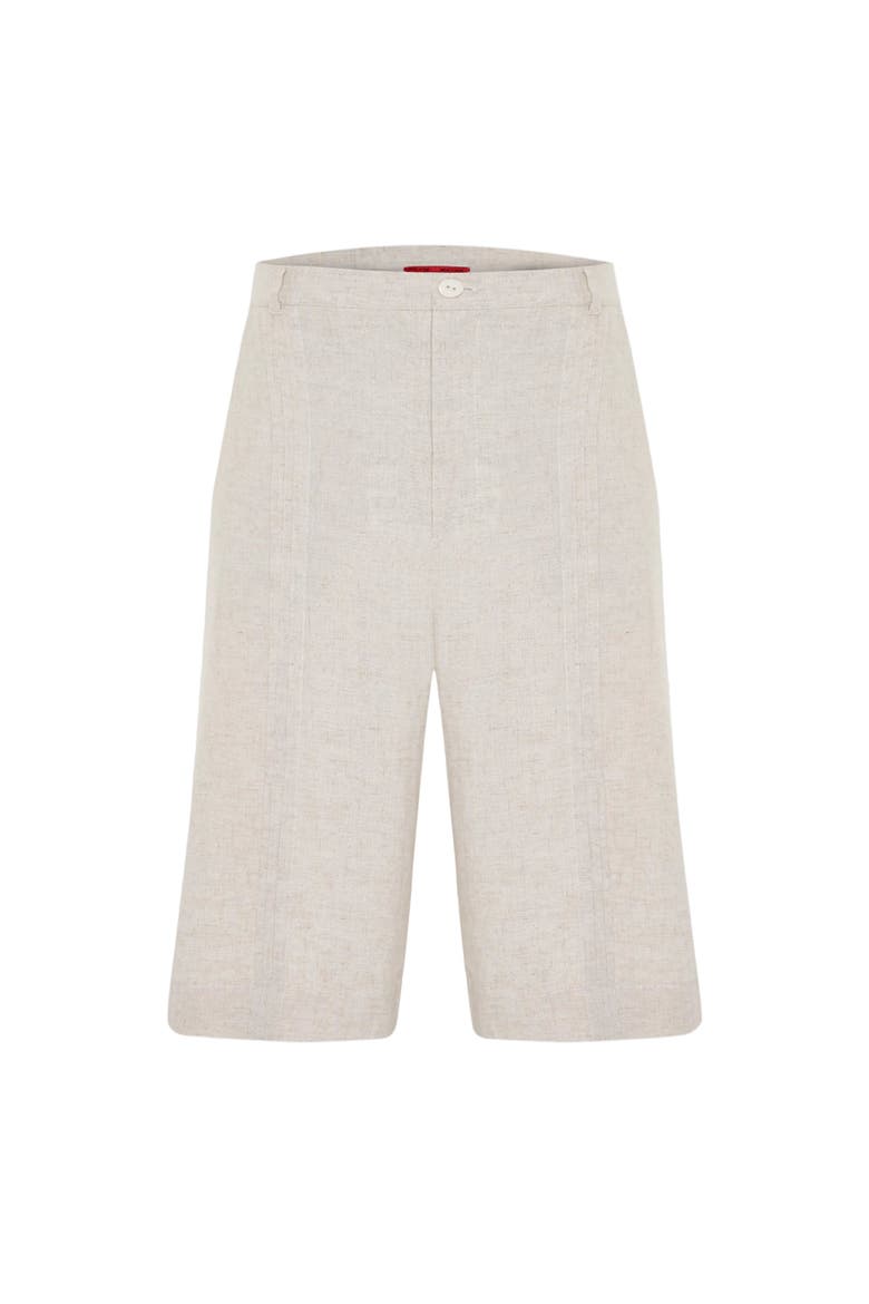 Daydreamers Linen Look Stitch Detail Shorts, Main, color, Beige
