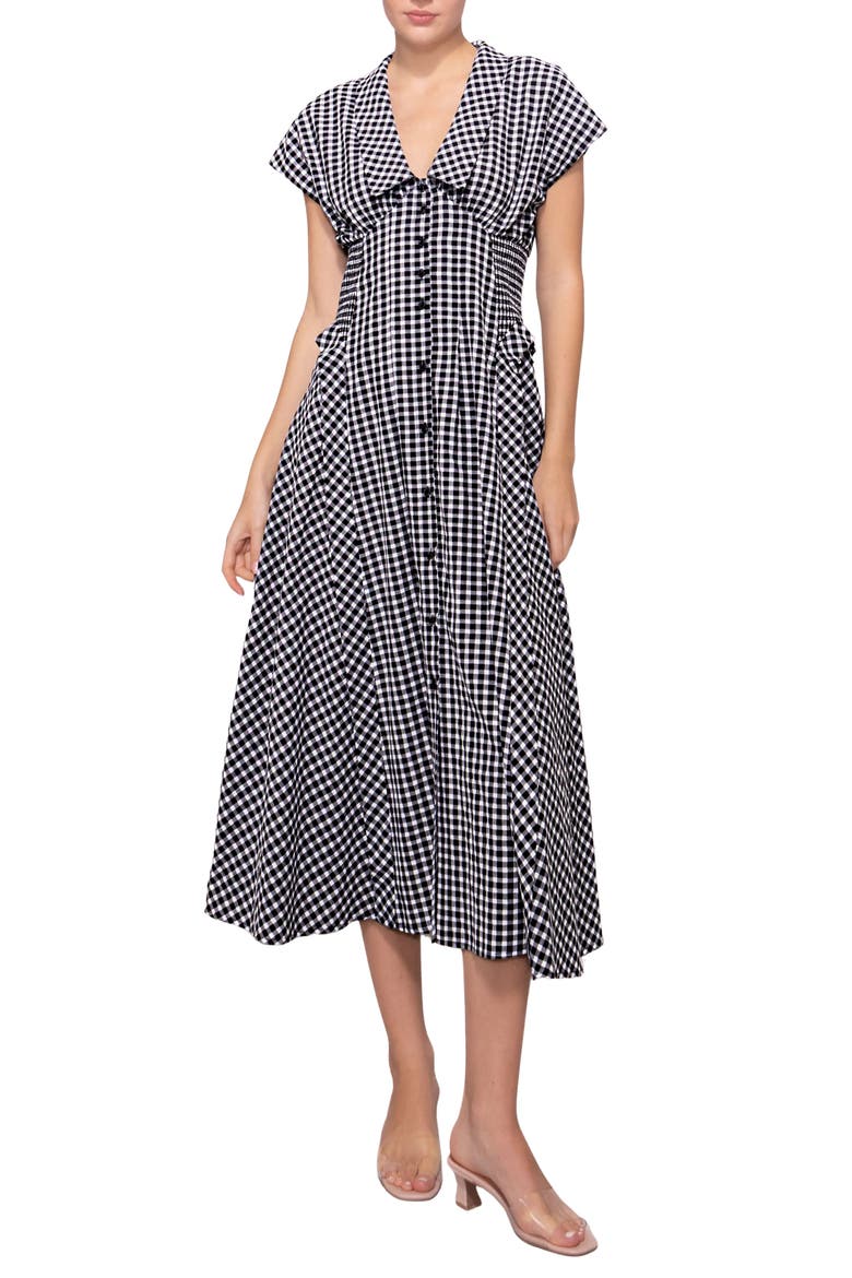 Gingham Smocked Waist Maxi Dress, Main, color, BLACK WHITE GINGHAM