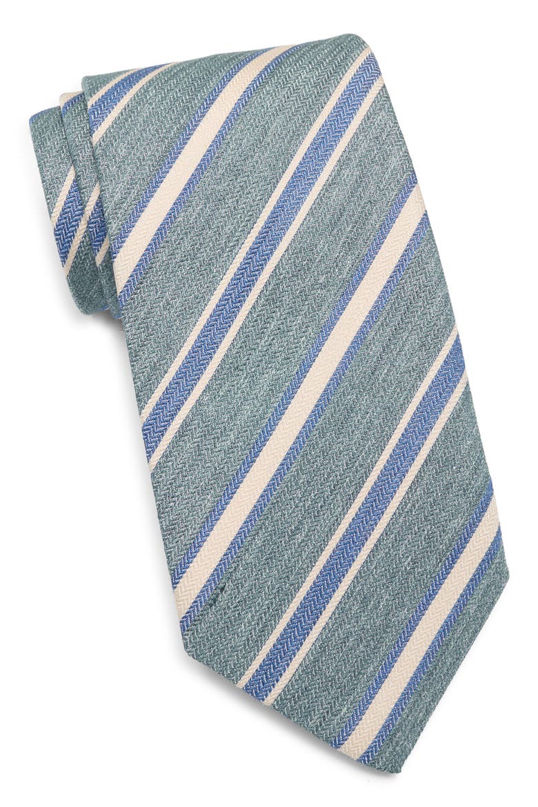 Stripe Silk Tie, Main, color, GREEN