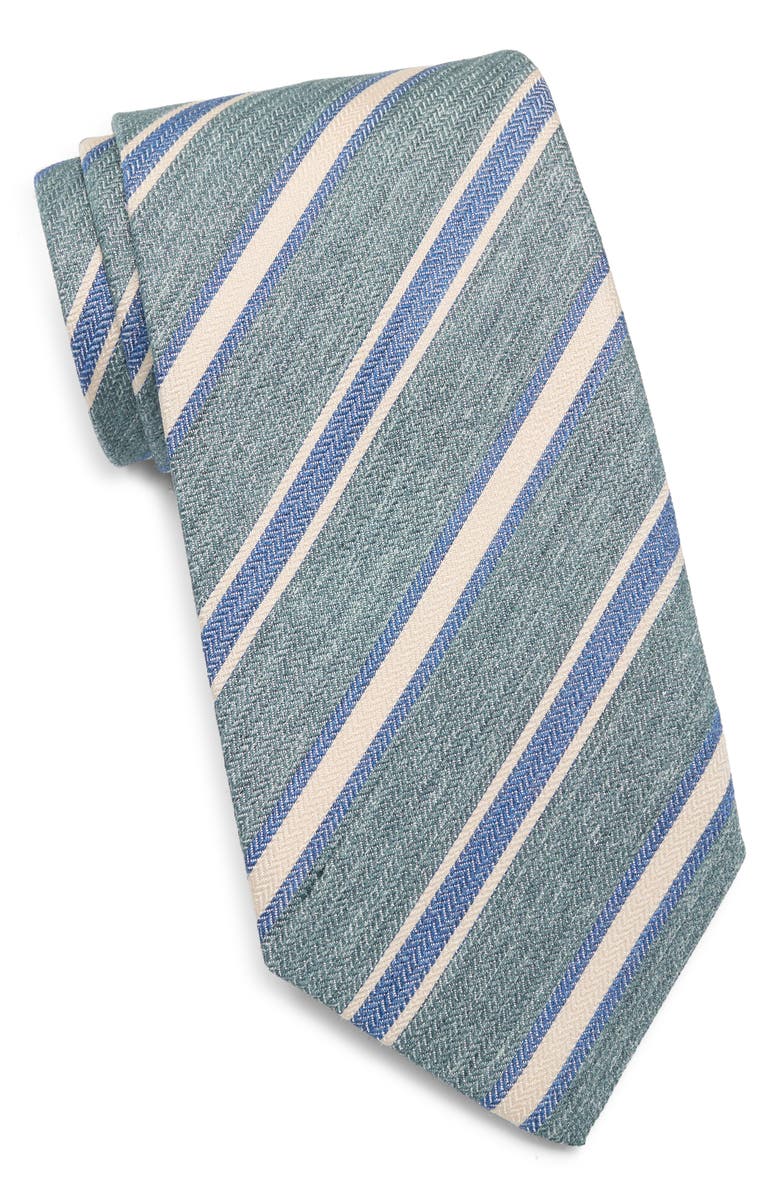 David Donahue Stripe Silk Tie, Main, color, Green
